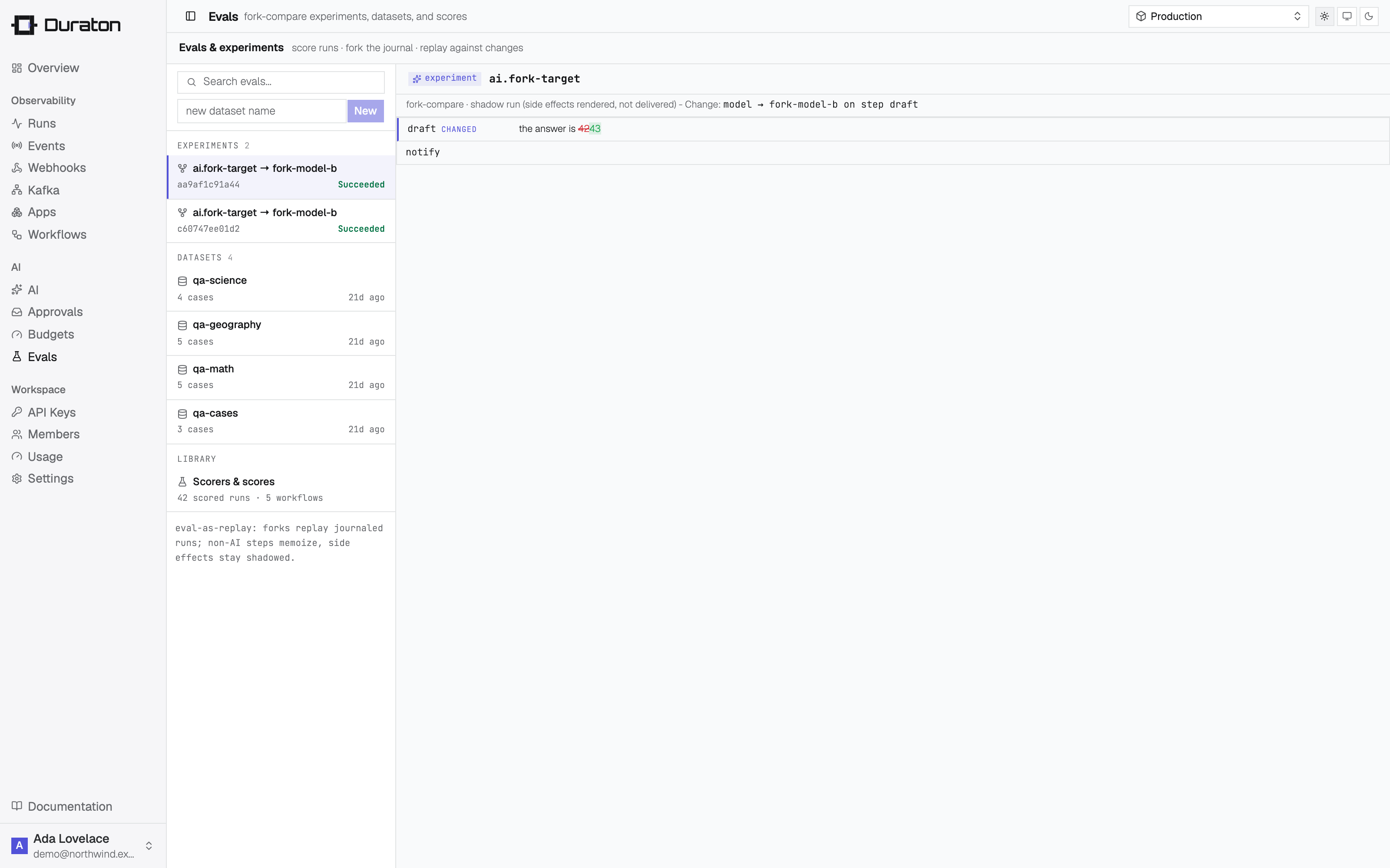 An eval set's scores in the console